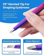 Expert Slant Tip Tweezers with Leather Travel Case, GlamTweeler Sharp & Precision Stainless Steel Tweezer for Eyebrows, Fa...