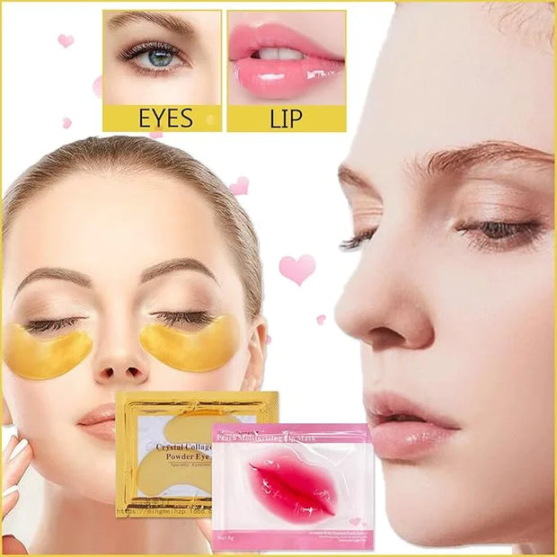 Sulily 30 Pairs Lip Masks & 24K Gold Gel Eye Masks,Crystal Collagen Eye Patches for Puffy Eyes,Moisturizing& Reducing Fine...