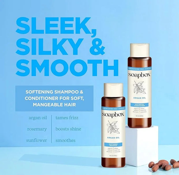 Soapbox Argan Shampoo & Conditioner Set, Volumizing, Vegan, Color Safe, Harsh Sulfate & Silicone Free, 1 Liter Each (Pack ...