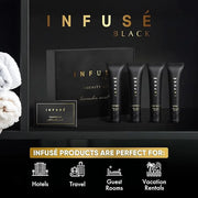 Infuse Black Amenity Kit | Hotel Bulk Toiletries | 1 oz Shampoo, Conditioner, Lotion, Body Wash, Cleansing Bar Soap for Gu...
