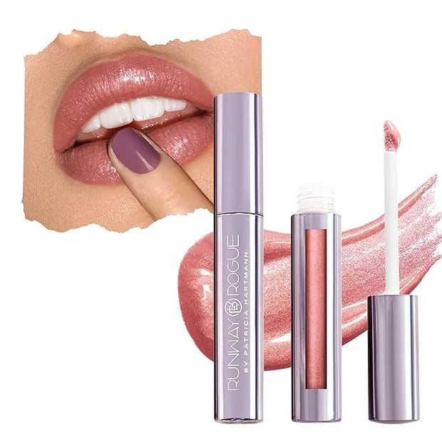 Runway Rogue LuxGloss Lip Gloss, High-Pigment Shimmery Muted-Rose Lip Gloss, ‘Strike a Pose’ - Product Image