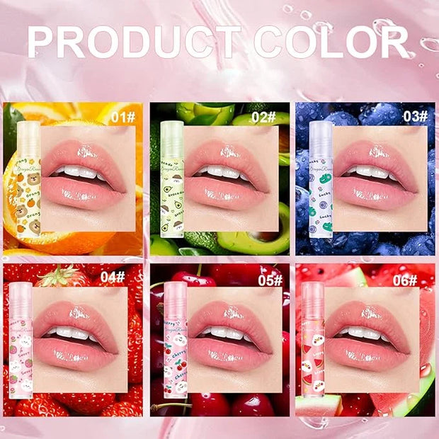 6pcs Fruit Flavored Lip Gloss Set, Roll on Lip Gloss Set Kids Lip Gloss Cute Lip Oil for Girls, Glossy and Shiny Non-Toxic...