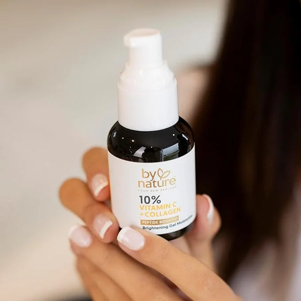By Nature Gel Face Moisturizer - 10% Vitamin C + Collagen Peptide Brightening Moisturizer for Face and Neck - Energize and...