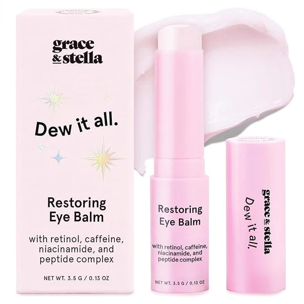 grace & stella Under Eye Brightener Balm Stick - Travel Size Toiletries - Retinol & Caffeine Eye Cream for Dark Circles, P...