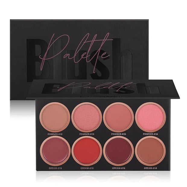 8 Colors Blush Palette, 4 Powder + 4 Cream Blush Palette, Contour and Highlight Blush Palette, Natural Nude Makeup Brighte...