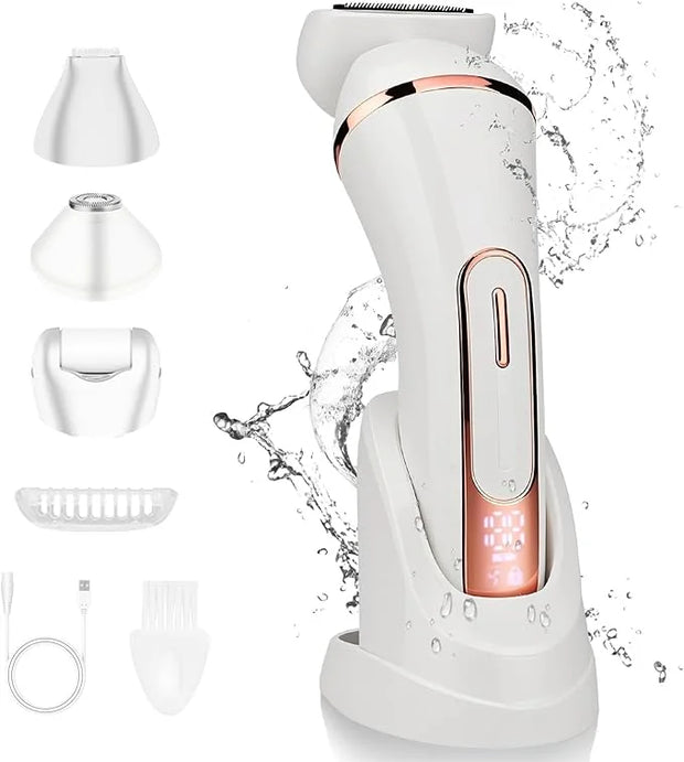 Electric Shavers for Women, 4 in 1 Hair Removal Kit with Epilator Bikini Trimmer Face Razor Body Brush Face Massager Foot ...