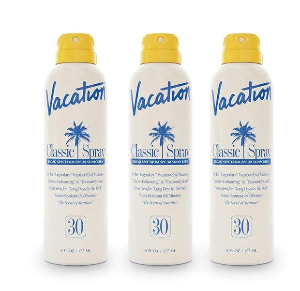 Vacation Classic Spray Sunscreen SPF 30 3-Pack, Broad Spectrum Sunscreen Spray, Vegan Sunblock Spray, Body Lotion with SPF...