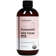 Rose Water Spray for Face & Hair (Refill Size) - Organic USDA Certified Rosewater Facial Toner - Alcohol-Free Makeup Setti...