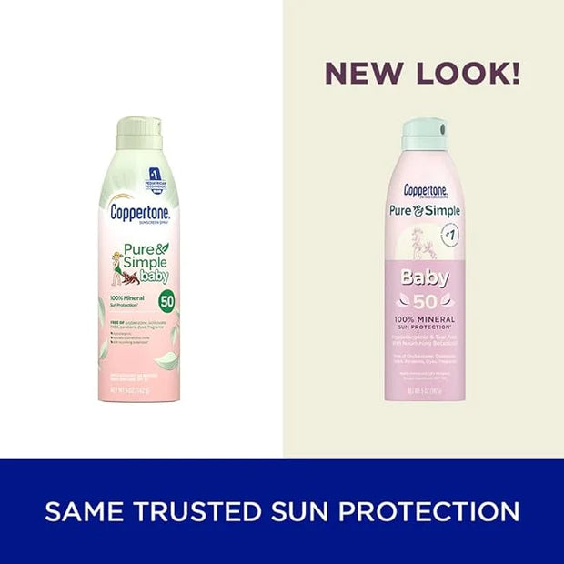 Coppertone Pure and Simple Baby Sunscreen Spray SPF 50, Zinc Oxide Mineral for Babies, Toddler, Water Resistant, Broad Spe...