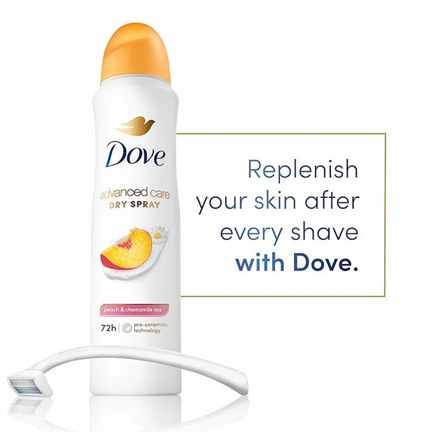 Dove Advanced Care Antiperspirant Deodorant Dry Spray Peach & Chamomile Tea 3ct underarm care boosts skin's ceramide level...