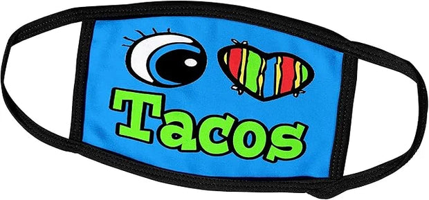 3dRose Face Mask Large, Bright Eye Heart I Love Tacos - Product Image
