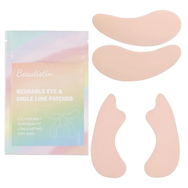 Reusable Eye and Smile Line Patches - 2 Pairs Silicone Under Eye Patches and Nasolabial Folds Patches, Reusable Eye Mask, ...