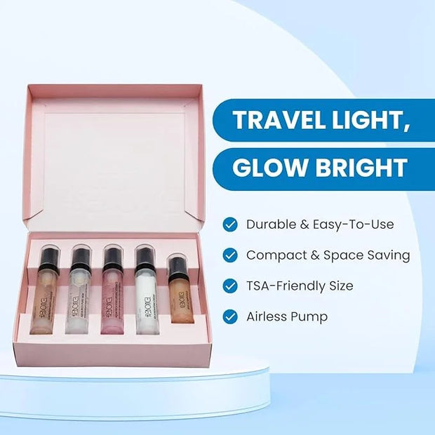 Korean Skin Care Set Travel Kit, TSA Approved Travel Size Toiletries, Ampoule, Cleanser, Toner, Essence, Cream | Travel Es...