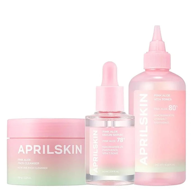 APRILSKIN Pink Aloe Facial Polish Cleanser with Vita Toner and Mucin Serum - Product Image