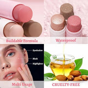 Face Stick Trio 3Pcs Multi Makeup Blush Highlighter Contour Sticks, Buildable Blendable Lightweight Cream Blush Stick for ...