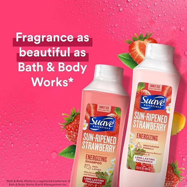 Suave Shampoo & Conditioner Set, Sun-Ripened Strawberry – Everyday Energizing Formulas with Strawberry Extract & Vitamin E...