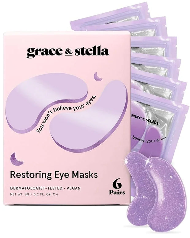 grace & stella Under Eye Patches for Puffy Eyes and Dark Circles (Retinol, 6 Pairs) Restoring Gel Under Eye Masks with Hya...