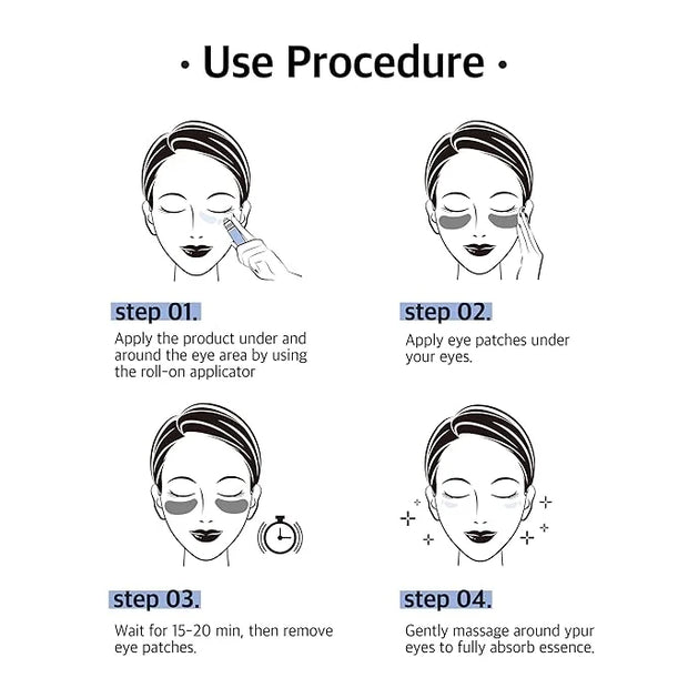 Hydrogel Collagen Real Cool 6 Pairs of Eye Patches & Hydrating Roll-On Serum Set for Dark Circles and Puffiness - Hyaluron...
