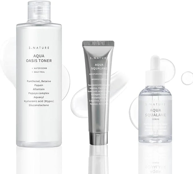 Hydrating Set, 3 Steps to Refined Pores, Lasting Hydration, Aqua Oasis Toner 300ml, Aqua Squalane Serum 50ml, Aqua Squalan...
