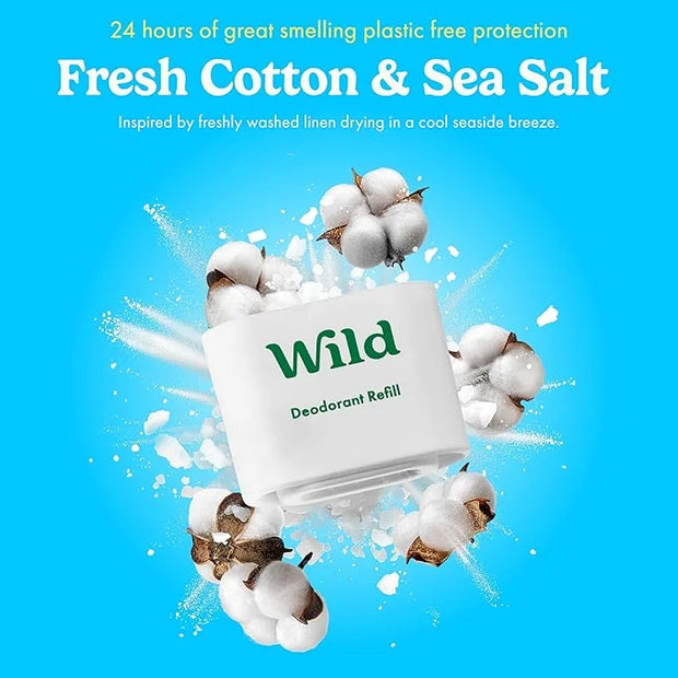 Wild - Refillable Deodorant Variety Pack - Aluminum Free - Scents Include Fresh Cotton & Sea Salt, Cherry Blossom and Coco...