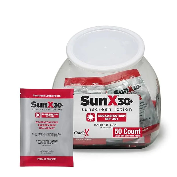 CoreTex Sun X 30+ SPF Individual Sunscreen Packets Travel Size (10ct. with Carrying Case) - Free of Parabens, Oxybenzone, ...