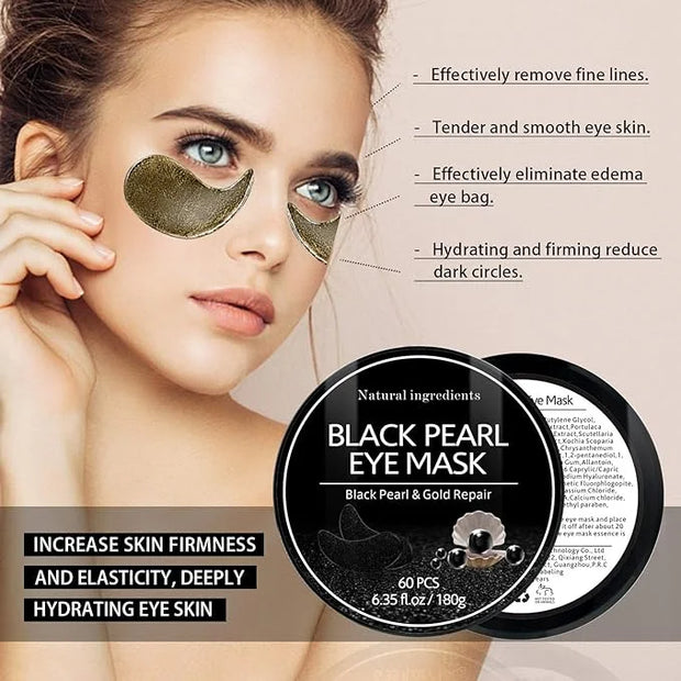 Under Eye Patches, Eye Mask Black Pearl, Puffy Eyes Dark Circles Brighten Treatments, 60PCS Collagen Under Gel Pad for Lig...
