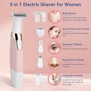 Face Razors for Women, BestMal Bikini Trimmer 5 in 1 Wet/Dry Electric Shaver Razors for Face Nose Eyebrow Beard Mustache A...