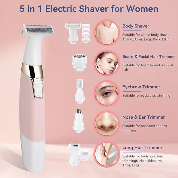 Face Razors for Women, BestMal Bikini Trimmer 5 in 1 Wet/Dry Electric Shaver Razors for Face Nose Eyebrow Beard Mustache A...