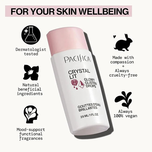 Pacifica Crystal Lit Glowy Glisten Drops – Face Makeup - Shimmery Multi-Use Liquid Blush/Highlighter for Radiant, Dewy Che...