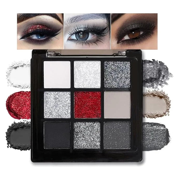 Smokey Black Red Eyeshadow Palette,9 Colors Dark Shimmer Matte Metallic Makeup Pallet,Pigmented Make Up Kit for Halloween ...