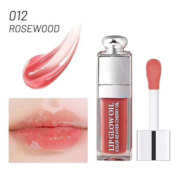 Hydrating Lip Glow Oil, Lip Oil Gloss Transparent Toot Tinted Nourishing Long Lasting Repairing Lightening Lip Lines (ROSE...