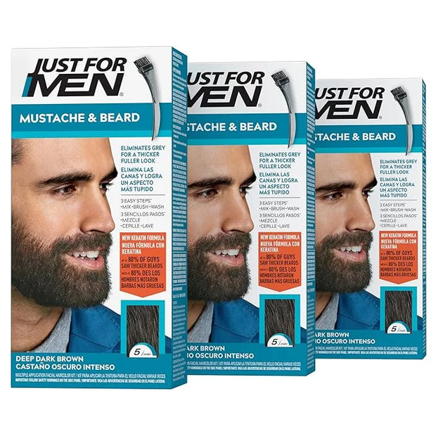 Just For Men Mustache & Beard, Beard Dye for Men with Brush, With Keratin Biotin Aloe and Coconut Oil for Healthy Facial H...