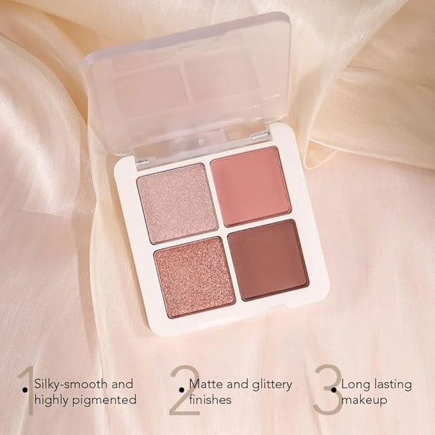 4 Colors Matte Shimmer Eyeshadow Makeup Palette,Rose Gold Nude Pink Highly Pigmented Natural Neutral Eye Shadow Palette,Lo...