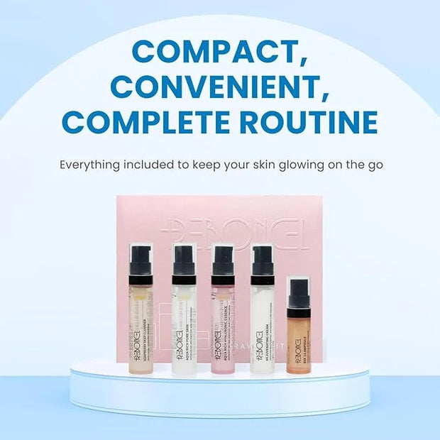Korean Skin Care Set Travel Kit, TSA Approved Travel Size Toiletries, Ampoule, Cleanser, Toner, Essence, Cream | Travel Es...