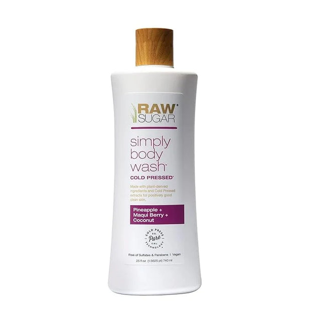 RAW SUGAR Simply Body Wash, (25 Fl Oz, Pack of 1) Bath Soap, Formulated without Sulfates & Parabens (Pineapple + Maqui Ber...