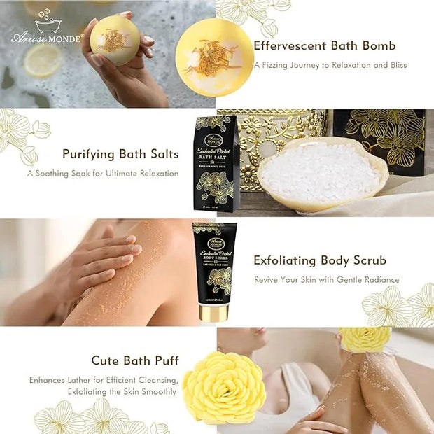 Spa Gift Baskets for Women, Gift Set for Mom Enchanted Orchid Scent, Home Spa Kit with Bubble Bath, Body Lotion, Bath Bomb...