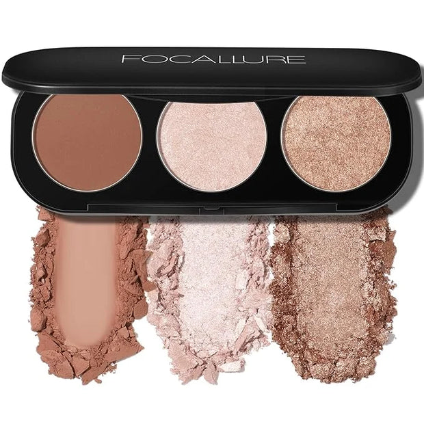 FOCALLURE Blush and Highlighter Palette,3 in 1 Makeup Powder Cruelty-Free Matte Blush,Shimmer Illuminator Highlighters for...
