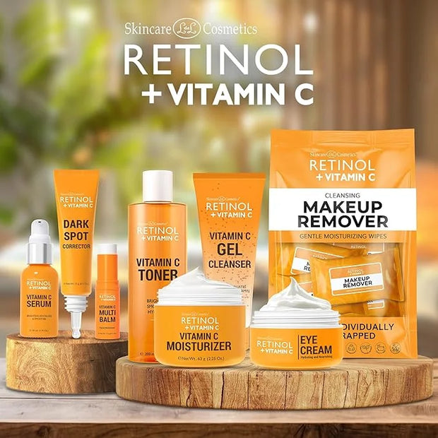 Retinol + Vitamin C Individually Wrapped Makeup Remover Wipes, travel essentials for Travel & On the Go, women facial clea...