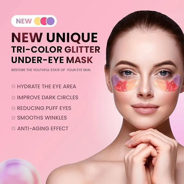 Under Eye Patches (48 Pairs) - New Tri-color Glitter Eye Gel Pads for Dark Circles Puffy Eyes,Under eye Bags,Wrinkles|Natu...