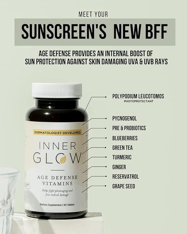 Inner Glow Age Defense Vitamins - Dermatologist and Plastic Surgeon Developed to Fight photoaging and Melasma, Polypodium ...