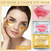 CAHIUYOA 30PCS Lip Mask and Under Eye Masks Set,Pink Lip Masks for Dry Lips 24K Gold Eye Patches for Puffy Eyes,Effective ...