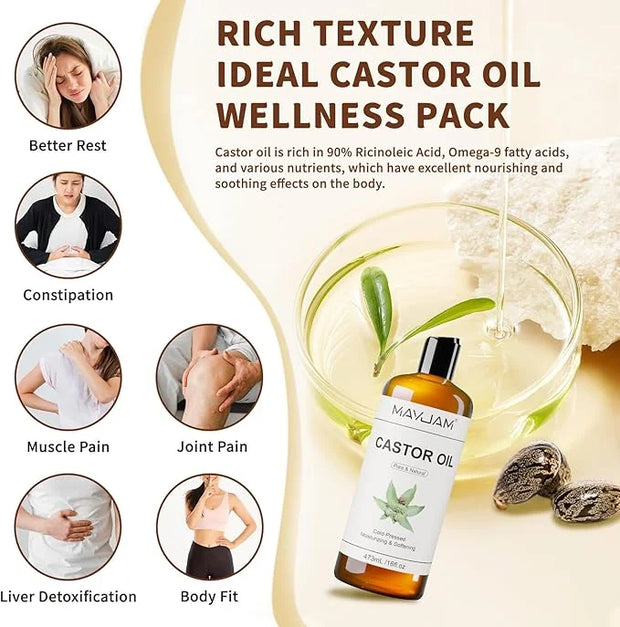 Organic Castor Body Oil: Cold Pressed 16OZ USDA Certified 100% Pure Organic Castor Oils for Hair Growth&Skin Oil for Eyebr...