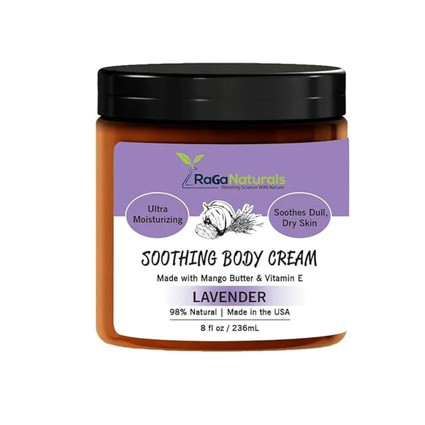 RaGaNaturals Natural Face and Body Butter Cream for Dry Skin - Calming, Nourishing & Hydrating Lavender Body Cream for Wom...