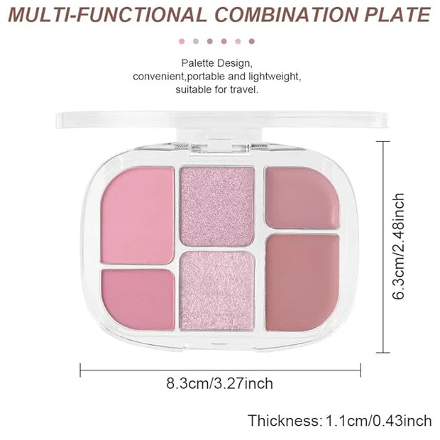 6-in-1 Cream & Powder Makeup Palette for Old Women – Blush, Highlighter & Eyeshadow, Matte & Shimmer Finish, Rose Nude Ton...