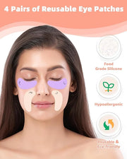 4 Pairs Reusable Under Eye Wrinkle Patches Silicone Mask, Plump Fine Lines & Wrinkles, with Metal Eye Cream Applicator, Ti...