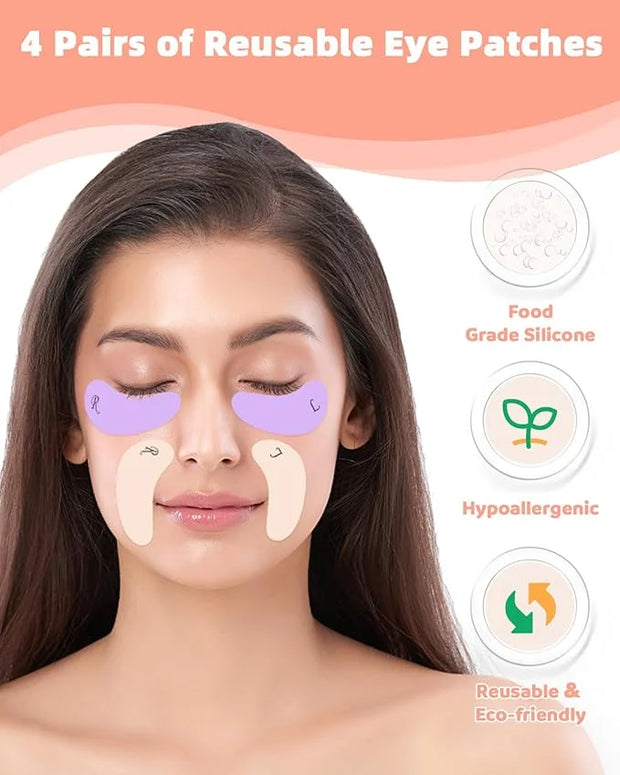 4 Pairs Reusable Under Eye Wrinkle Patches Silicone Mask, Plump Fine Lines & Wrinkles, with Metal Eye Cream Applicator, Ti...