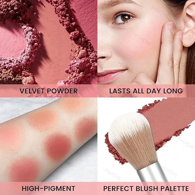 KYDA 6 Colors Blush Palette, Matte and Shimmer Blush Palette, Smooth Blendable Powder, Multiuse Blusher Makeup with Contou...