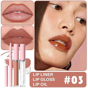 3-in-1Beige Nude Matte Lip Stain Kit | Waterproof Lip Liner + Hydrating Matte Lip Gloss + Nourishing Lip Oil | Long Lastin...