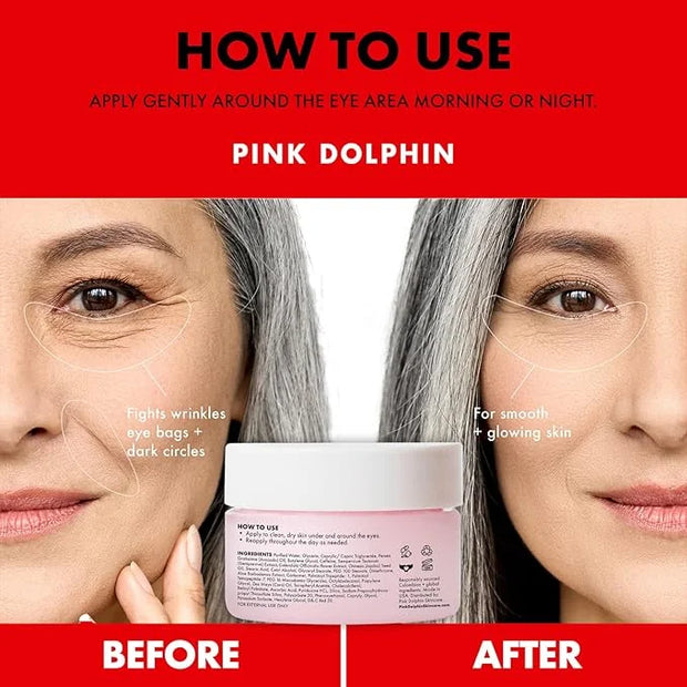Pink Dolphin Caffeine Eye Cream – Anti-Aging Eye Treatment for Dark Circles, Puffiness & Fine Lines – Hydrating Formula wi...