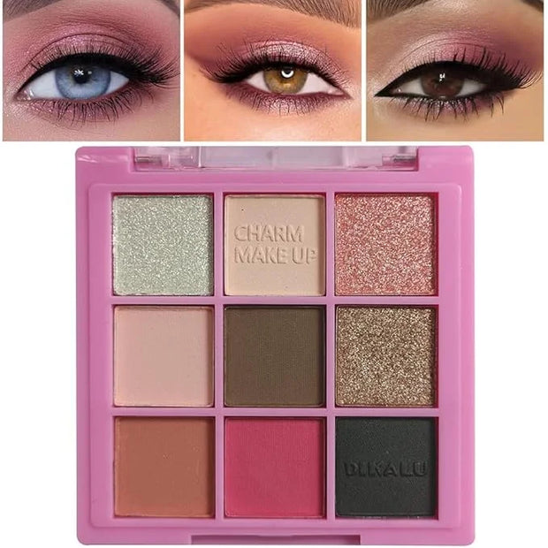Eyeshadow Palette Makeup- 9 Colors Pink Bown Black Smoking Eyeshadow Palette Matte Shimmer Eye Shadow palettes Highly Pigm...